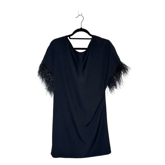 NWT Jay Goddfrey Feather Trim Sleeve Mini Dress Women's Black Size 2 - Picture 2 of 7
